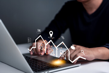 Real estate brokers use advanced technology to analyze market sales for home property tax investments handle construction. - obrazy, fototapety, plakaty