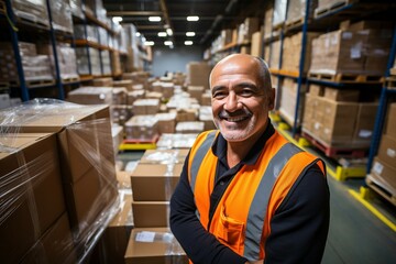 a man in a warehouse with boxes