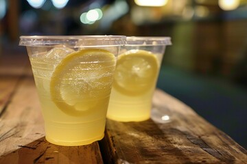 two cups of lemonade on a table - obrazy, fototapety, plakaty