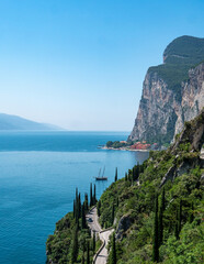 View of Lake Garda towards the south and the Gardesana road.