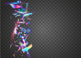 Neon Effect. Party Element. Transparent Background. Hologram Tinsel. Blue Disco Glitter. Metal Prismatic Wallpaper. Crystal Foil. Festive Art. Purple Neon Effect
