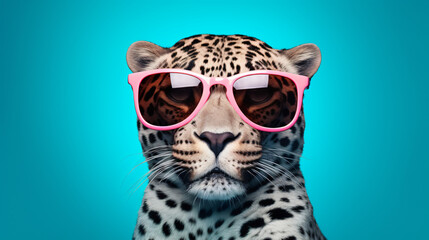 Creative animal concept. Jaguar in sunglass