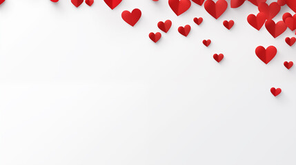 Romantic White Background with Scattered Red Paper Hearts
