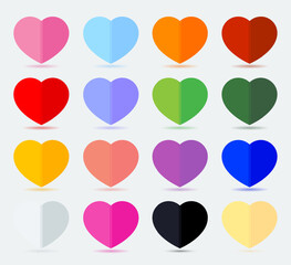 16 Colors Paper hearts vector set