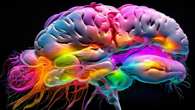 A colorful closeup of a brain scan, with highlighted regions showing increased activity in the prefrontal cortex. This area is responsible for making decisions and becomes overwhelmed with