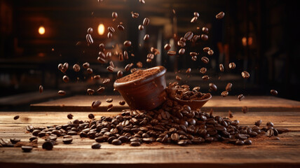Fototapeta na wymiar Aromatic Coffee Beans Shower