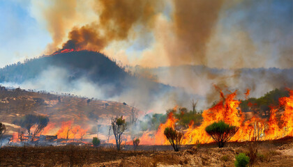The El Nino weather phenomenon leads to drought conditions and a rise in wildfires - obrazy, fototapety, plakaty