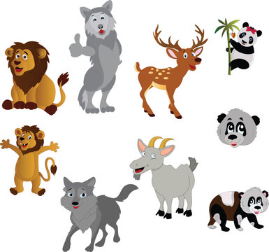 Zoo collection.Set of cute animals cartoon character design.Dog,cat,rabbit,bear,lion,deer,frog,cow,crocodile,giraffe hand drawn.Image.Art.Kid graphic.Isolated.Sticker.Collection.Vector.Illustration.