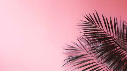 Fototapeta na wymiar Blurred shadow from palm leaves on the pink wall. Minimal abstract background for product presentation. Spring and summer.,