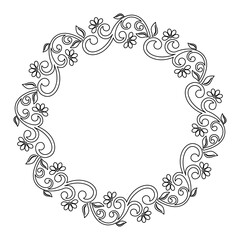 Oriental vector round frame with arabesques and floral elements. Floral round black white border with vintage pattern