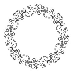 Oriental vector round frame with arabesques and floral elements. Floral round black white border with vintage pattern