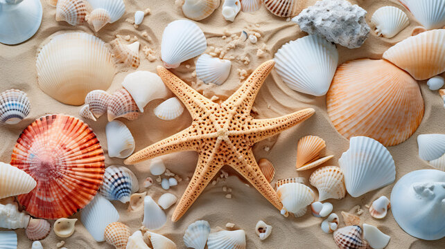 shells and starfish at the beach 