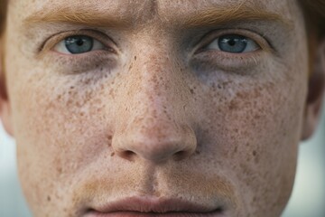 Close-up of freckled  man looking at camera