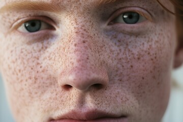 Close-up of freckled  man looking at camera