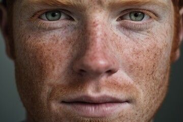 Close-up of freckled  man looking at camera