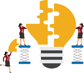 Light Bulb, Puzzle,Innovation,Teamwork, Businesswoman