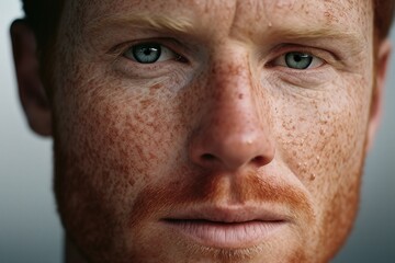 Close-up of freckled  man looking at camera