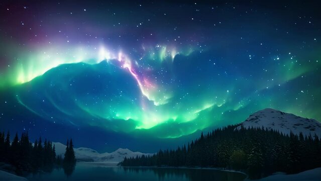 The aurora borealis forms a symbol of love and magic as it paints the sky in a whimsical heart shape.