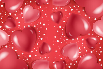 Fond de Saint Valentin avec des ballons réalistes en forme de coeur. Modèle de carte de voeux, d'invitation ou de bannière