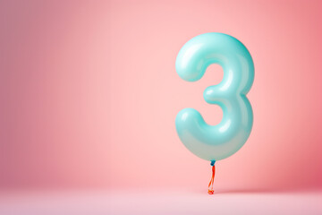 Anniversary template. third birthday helium baloon. Pastel colors. Number three shape. - obrazy, fototapety, plakaty