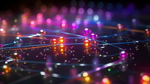 A closeup capture of quantum entanglement in action, where two qubits are linked and can affect each others state even when separated by great distances.