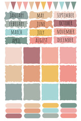 Cute vector color planner template with months and elements for design