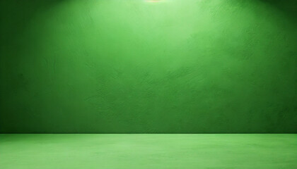 Empty green background and stand display with studio for showing or design concept