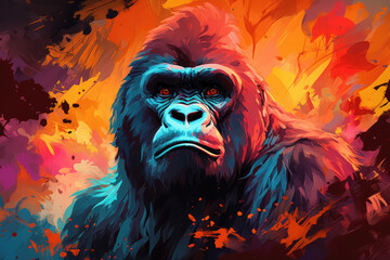 Bright and Colorful A Fauvism Style of a Gorilla, Generative Ai