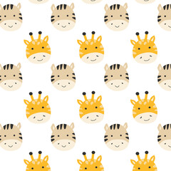 Fototapeta premium cute giraffe zebra baby animals nursery pattern. Vector illustration isolated. Can used for baby print, textile, wrapping paper, design for apparel. 