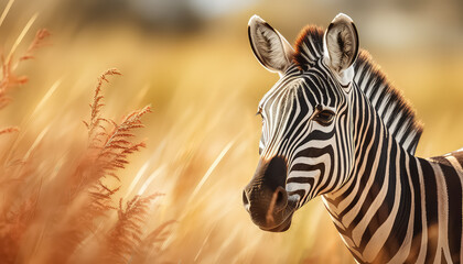 Zebra in the wild grazing in the grass