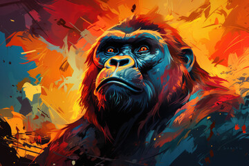 Bright and Colorful A Fauvism Style of a Gorilla, Generative Ai - obrazy, fototapety, plakaty
