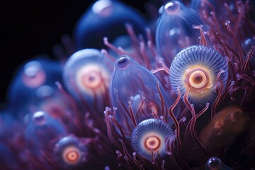 A close-up of a bunch of jelly-like things. Generative AI. - Powered by Adobe