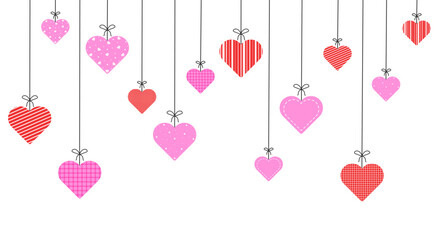 Pink and red heart garland hanging decoration valentine's day celebration vector illustration