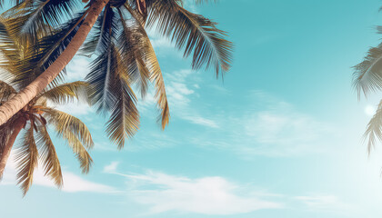 Fototapeta na wymiar Sky and palm tree on summer background on the beach
