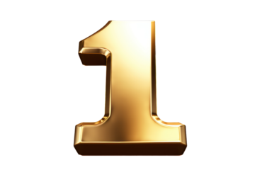 Gold number 1. 3D rendering isolated on transparent background,png file