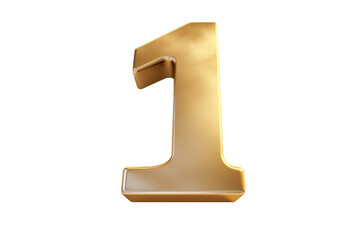 Gold number 1. 3D rendering isolated on transparent background,png file