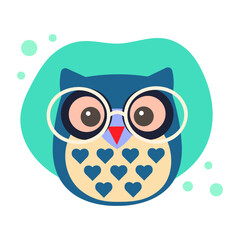 Cute owl wearing glasses with hearts. Vector flat style illustration.