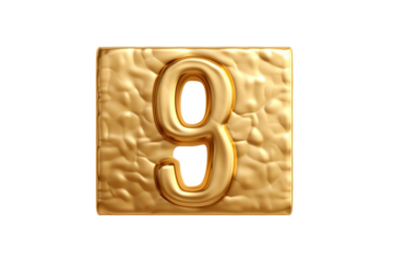 Gold number 9. 3D rendering isolated on transparent background,png file