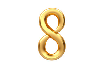 Gold number 8. 3D rendering isolated on transparent background,png file