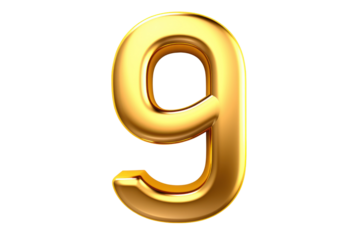 Gold number 9. 3D rendering isolated on transparent background,png file