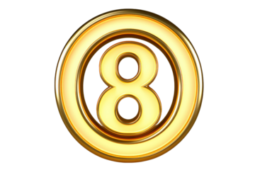 Gold number. 3D rendering isolated on transparent background,png file
