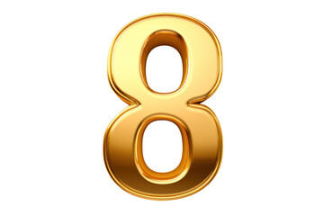 Gold number 8. 3D rendering isolated on transparent background,png file