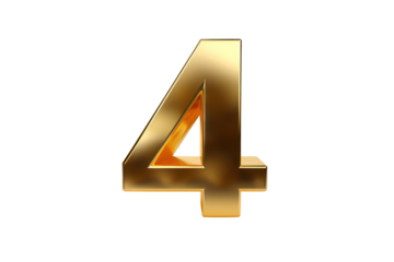 Golden number 4 auspicious number isolated on transparent background,png file