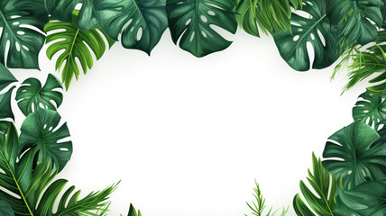tropical leaf frame top view transparent white background