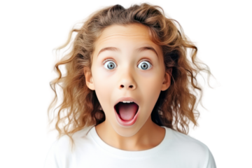 Excited, surprised, the girl looked outside. isolated on transparent background,png file