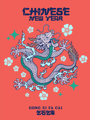 elegant chinese new year banner and poster with dragon sign year of the dragon with red background 