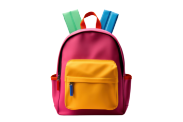 Backpack with colorful stationery.isolated on transparent background,png file