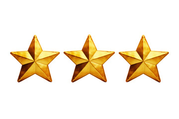 shiny yellow stars. Realistic 3D design. Three star award isolated on transparent background,png file