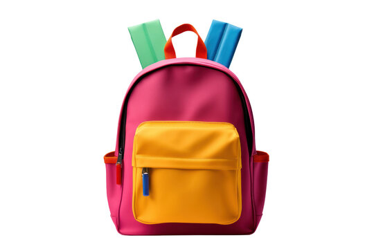 Backpack with colorful stationery.isolated on transparent background,png file