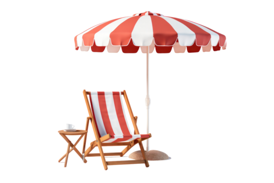 deck chair and beach umbrella isolated on transparent background,png file